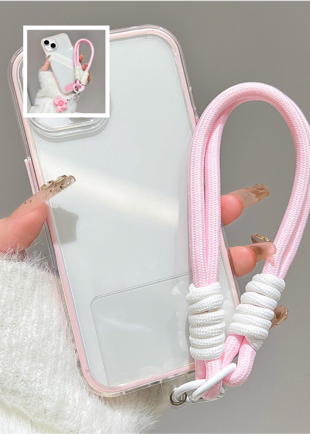 Clear Shockproof Bumper Case - เคสโทรศัพท์กันกระแทกสีลูกกวาดสุดหรูพร้อมสายคล้อง สำหรับ iPhone 18 17 16