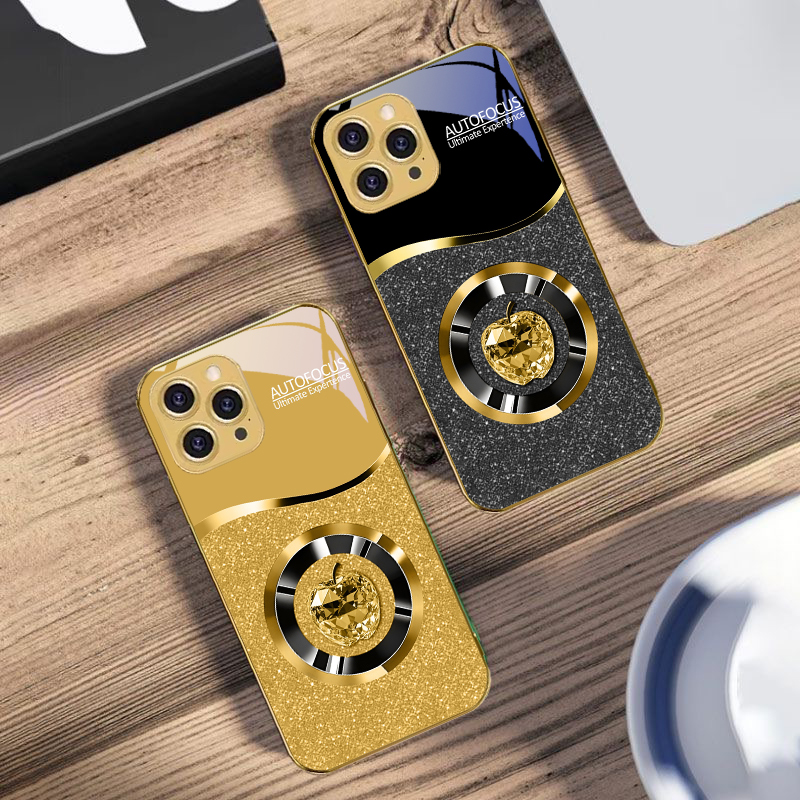 Screen Protectors - เคสโทรศัพท์กระจกนิรภัยสีทองสำหรับ iPhone 16 16Pro Max 15