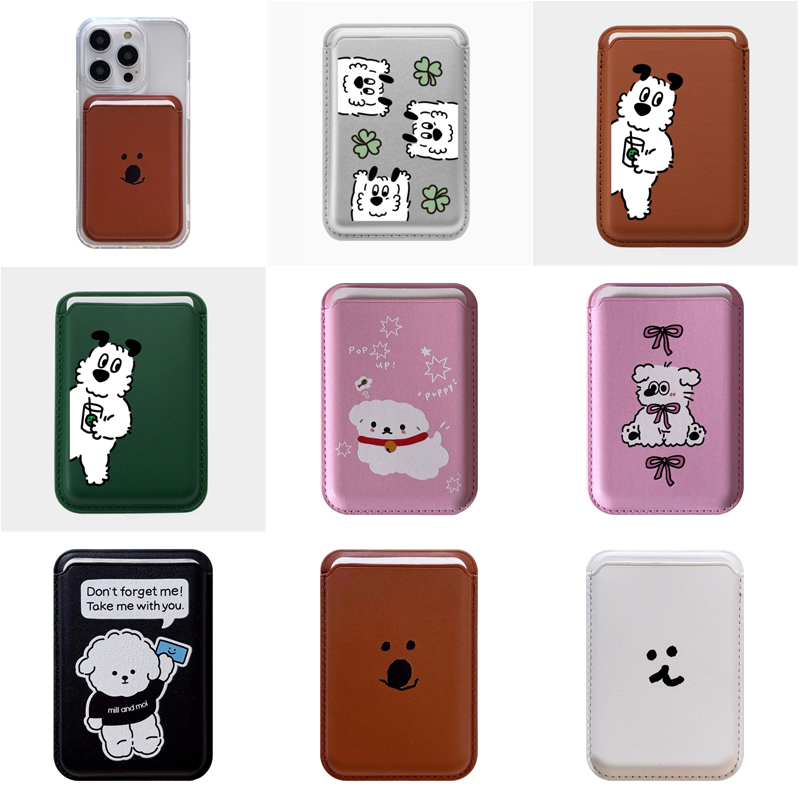 Leather Wallet Card Holder Phone Cover - เคสโทรศัพท์ลายการ์ตูนน้องหมาน่ารัก พร้อมช่องใส่บัตรแม่เหล็ก สำหรับใส่บัตรประชาชน บัตรธนาคาร สำหรับ iPhone