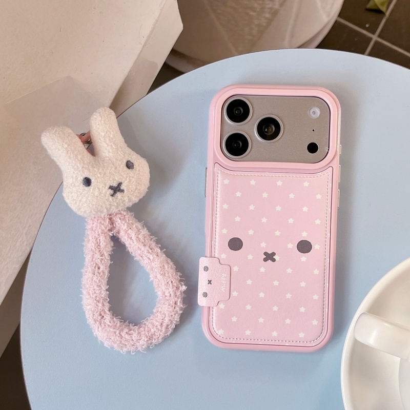 Cute Cartoon Wrist Strap Silicone Case - เคสโทรศัพท์หนังลายการ์ตูนน่ารักสีชมพู Miffy Star ป้องกันการตก สำหรับ iPhone