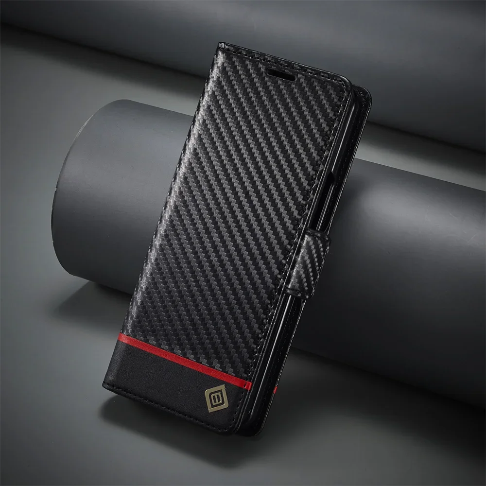 หรูหราคาร์บอนไฟเบอร์ปกหนัง PU  - Leather Wallet Card Holder Phone Cover บทวิจารณ์และราคา