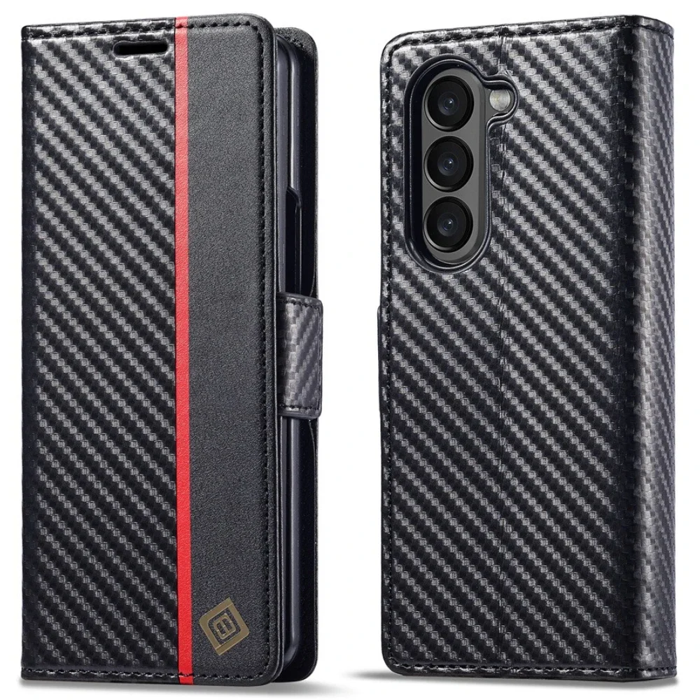 หรูหราคาร์บอนไฟเบอร์ปกหนัง PU  - Leather Wallet Card Holder Phone Cover บทวิจารณ์และราคา