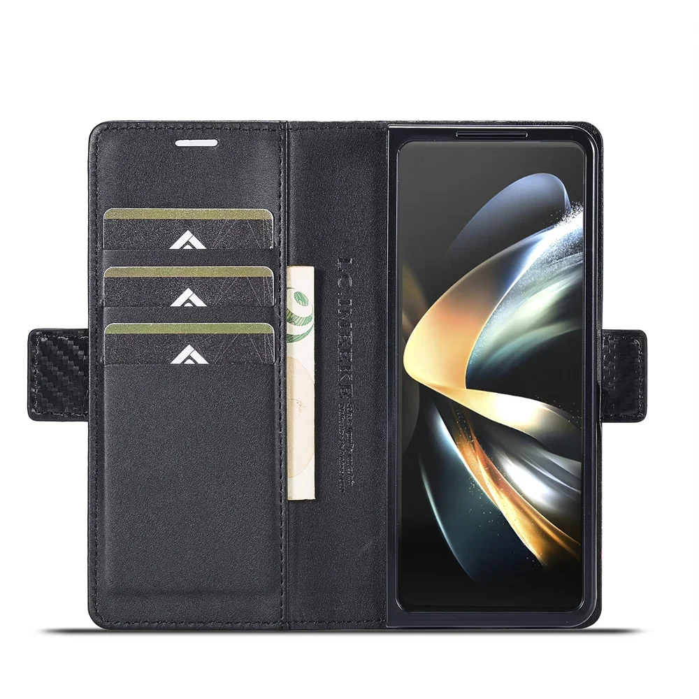 หรูหราคาร์บอนไฟเบอร์ปกหนัง PU  - Leather Wallet Card Holder Phone Cover บทวิจารณ์และราคา