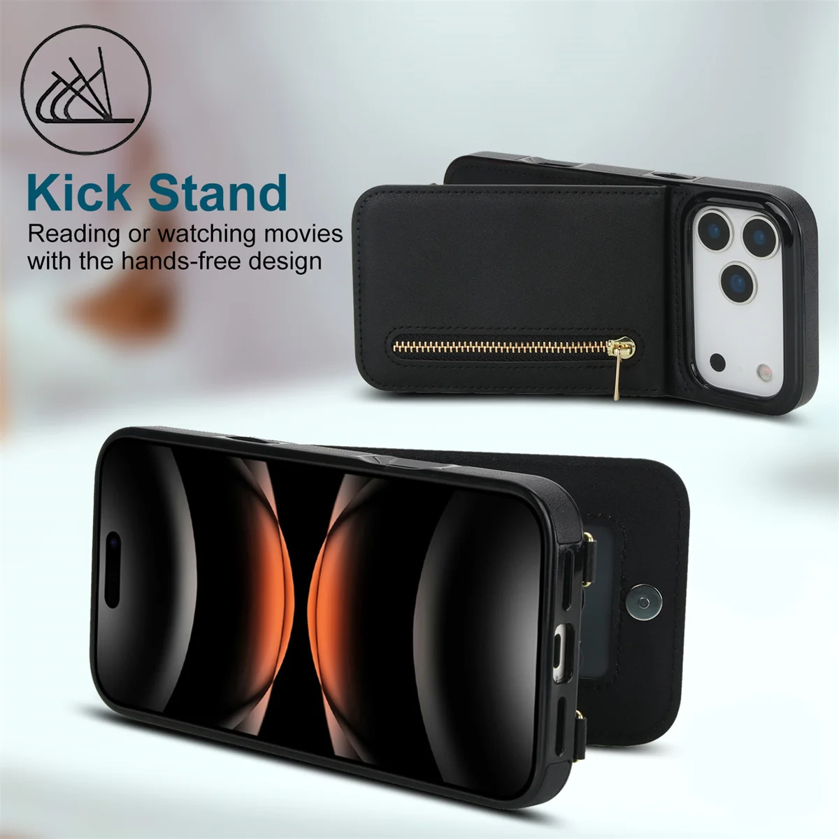 เคสโทรศัพท์หนังแบบมีซิปใส่บัตร - Leather Wallet Card Holder Phone Cover บทวิจารณ์และราคา