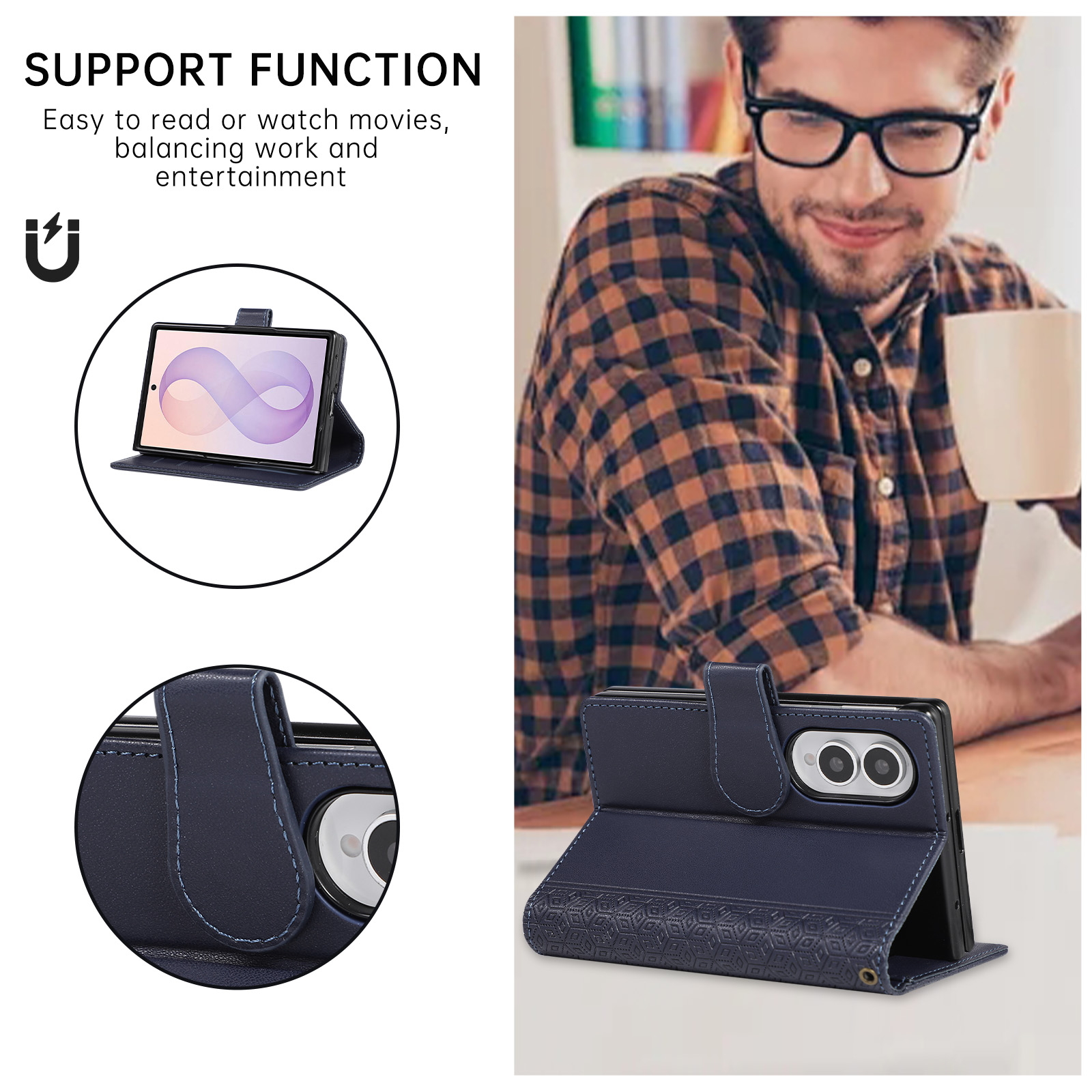 เคสโทรศัพท์หนังหรูหราสำหรับธุร - Leather Wallet Card Holder Phone Cover บทวิจารณ์และราคา